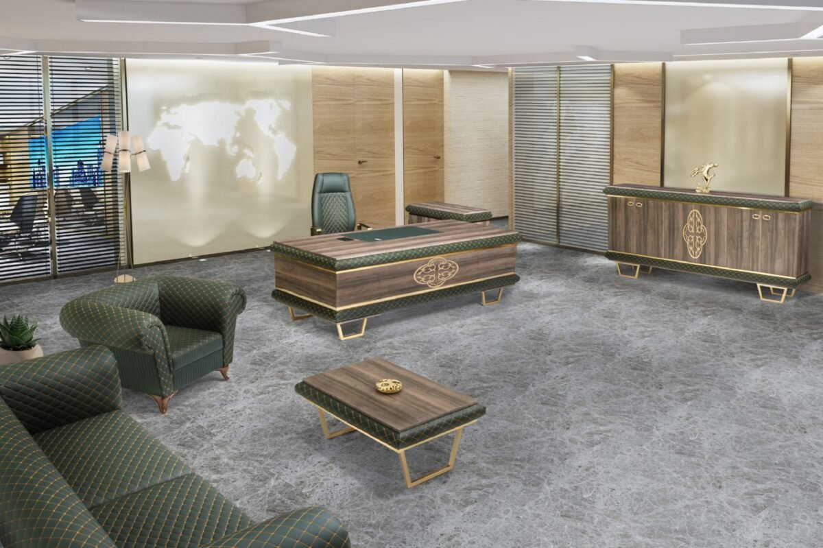 ⁦طقم مكتب تركي مع دوالب خلفي مع طاولة شاهي⁩ - الصورة ⁦1⁩